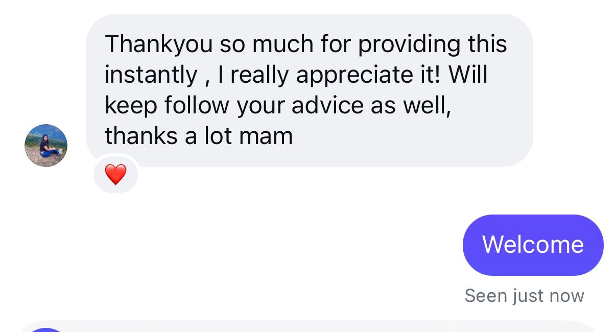 Client appreciating quick tarot reading reply